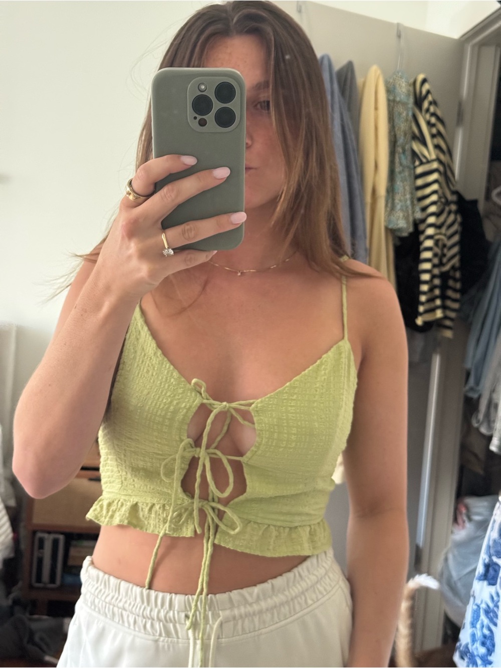 emory park Lime Green Tie-Front Cropped Cami